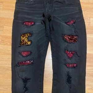 Cult of Individuality Black Skinny Jeans with Red Accents